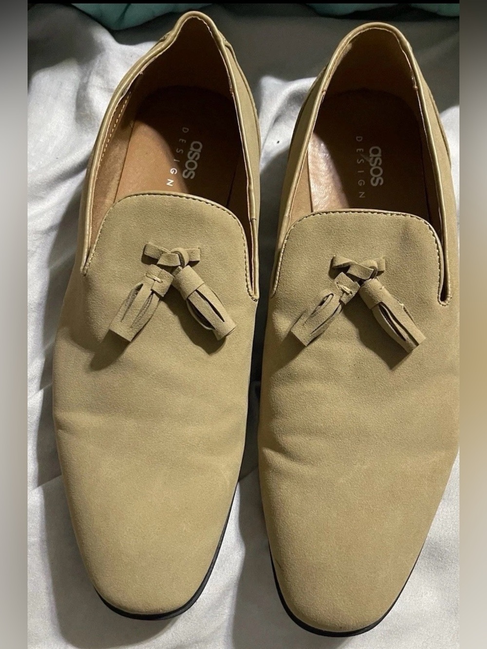 ASOS Design Men's US 9 Stone Tan Brown Faux Suede Tassel Slip On Loafers